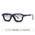 Modern matte black cutout square sunglasses with blue brown gradient lenses for women - Matte Black Frame Blue Brown Lens