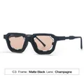 Matte black hollow square frame sunglasses with champagne octagonal lenses for women - Sand Black Frame Champagne Lens