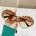 Occhiali da sole senza montatura marroni sfumati con decorazioni in strass brillanti - Strass Marroni Lente Marrone Sfumato