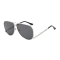 Classic silver aviator sunglasses with dark lenses and metal frame for men and women - Silver Frame Grey Lens