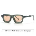 Chic hollow square sunglasses in matte green frame with champagne lenses and UV protection - Matte Green Frame Champagne Lens