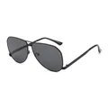 Classic black metal aviator sunglasses with dark grey UV protective lenses on white background - Black Frame Grey Lens