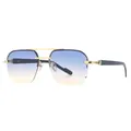 Lunettes de soleil sans monture avec verres dégradés bleu-jaune et double pont doré - Monture Dorée Verre Bleu Thé