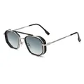 Vintage punk metal sunglasses with black frame, side shields and gradient lenses - Silver Frame Double Green Lens