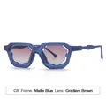 Trendy matte blue hollow square frame sunglasses with gradient brown lenses for women - Matte Blue Frame Gradient Brown Lens