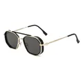 Vintage steampunk sunglasses with black polygonal lenses and gold metal frame with side shields - Gold Frame Grey Lens