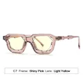 Gafas de sol geométricas de moda con montura rosa brillante y cristales amarillos claros - Marco Rosa Brillante Lentes Amarillo Claro