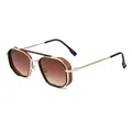 Retro punk metal sunglasses with gradient brown lenses and side shields in a 45-degree view - Gold Frame Gradient Tea Lens