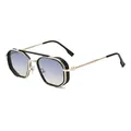 Retro punk metal sunglasses with black-gold frame and gradient blue lenses - Gold Frame Blue Tea Lens