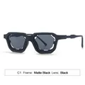 Gafas de sol de moda negro mate con montura cuadrada calada para las mujeres - Marco Negro Mate Lente Gris Negro