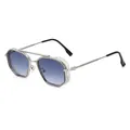 Retro punk aviator sunglasses featuring silver metal frame and blue gradient lenses - Silver Frame Gradient Blue