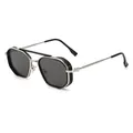 Vintage steampunk silver metal octagon sunglasses with dark grey lenses and mesh detail - Silver Frame Grey Lens