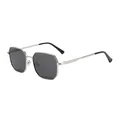 Classic silver metal square sunglasses with dark grey lenses for a modern fashion look - Silver Frame Grey Lens