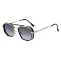 Retro polygon sunglasses with double bridge metal frame and gradient lenses - Gold Frame Double Grey