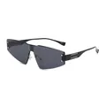 Fashion rimless oversized sunglasses for women with black futuristic shield frame - Black Frame Grey Lens