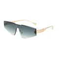 Fashionable rimless oversized hexagonal gradient sunglasses with gold metal temples - Gold Frame Double Green Lens