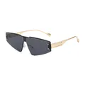 Fashionable rimless oversized sunglasses with dark grey lenses and gold metal temples - Gold Frame Grey Lens