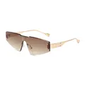 Frameless oversized sunglasses with brown gradient lenses and gold hollow metal temples - Gold Frame Gradient Tea Lens