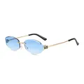 Fashion rimless sunglasses with blue gradient lenses and gold metal temples in a street style - Gold Frame Gradient Blue Lens