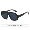 Klassische schwarze quadratische Sonnenbrille mit dunklen Gläsern für UV-Schutz und Mode - Glänzendes Schwarz Rahmen Graue Linse