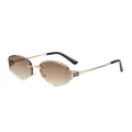 Randloze geometrische zonnebril met bruine gradiënt glazen en gouden metalen frame - Gouden Frame Verloop Thee Lens