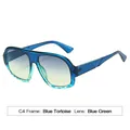 Modische quadratische Flieger-Sonnenbrille in Blau-Schildpatt mit blau-grünem Verlaufsglas - Blauer Schildpatt Blau Grüne Linse