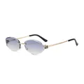 Frameless polygonal sunglasses featuring blue-yellow gradient lenses and gold metal temples - Gold Frame Blue Yellow Gradient Lens