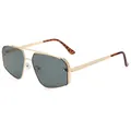 Fashion oversized aviator sunglasses with gold metal frame and textured temples - Gold Frame Green