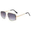 Fashion oversized pilot sunglasses with gold metal frame and gradient purple lenses - Gold Frame Double Grey