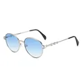 Lunettes de soleil ovales en métal argenté avec verres dégradés bleus et strass - Monture Argent Bleu Dégradé