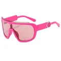 Lunettes de soleil shield rose vif avec décoration hexagonale argentée tendance - Monture Rose Rouge Verres Thé Rouge