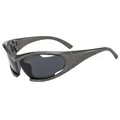 Futuristic cyberpunk sports sunglasses with dark grey metallic frame and asymmetric lenses - Gunmetal Grey Frame Black Grey Lens