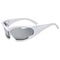 Silver Y2K sports sunglasses with aerodynamic hollow frame and grey lenses - Silver Frame White Mirror Lens