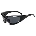 Sportliche Sonnenbrille in glänzendem Schwarz mit breitem Shield-Rahmen und dunklen Gläsern - Glänzendes Schwarz Rahmen Graue Linse