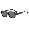Retro square black sunglasses for women with dark lenses and silver rivet accents - Bright Black Frame Grey Lens