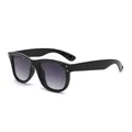 Classic square black sunglasses with gradient grey lenses and silver side accents - C2 Black Frame / Double Grey Gradient Lens