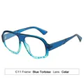 Occhiali quadrati eleganti in tartaruga blu con lenti trasparenti dal look retrò - Blu Demi Lenti Trasparenti