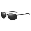 Classic men's polarized sports sunglasses with black rectangular lenses and matte black frame - Black Frame Grey Lens