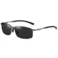 Men's square polarised sunglasses with dark grey metal frame for driving and outdoors - Gunmetal Frame Grey Lens