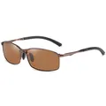 Men's square polarized sunglasses with bronze metal frame and dark brown lenses - Tea Frame Tea Lens
