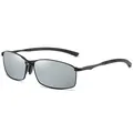 Men's square polarized sunglasses with black metal frame and silver reflective lenses - Black Frame Silver Mirrored Lens