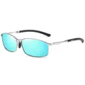 Men's square polarized sunglasses with silver metal frame and blue mirrored lenses - Silver Frame Ice Blue Lens