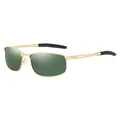 Polarized sports sunglasses for men featuring a golden metal frame and green lenses - Gold Frame Dark Green Lens