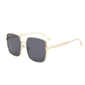 Fashionable oversized square metal sunglasses with gold frame and dark gray lenses - Gold Frame Grey Lens