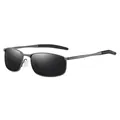 Polarized sports sunglasses for men in gunmetal finish with rectangular grey lenses - Gunmetal Frame Grey Lens