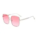 Fashion oversized square sunglasses with silver metal frame and pink gradient lenses - Silver Frame Gradient Pink Lens