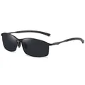 Men's rectangular polarized sunglasses with black metal frame and anti-slip temples - Black Frame Grey Lens