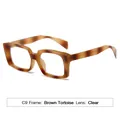 Retro square thick frame sunglasses in brown tortoise finish with clear lenses - Brown Tortoise Clear Lens