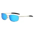 Sport polarized sunglasses featuring light gold metal frames and blue mirrored lenses - Silver Frame Ice Blue Lens