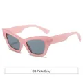Pink cat-eye sunglasses with gray lenses and wide retro temples for men and women - Pink Frame Grey Lens